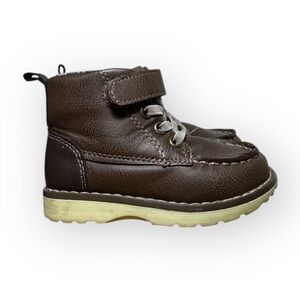 Stylish Kids Toddler Sz 6 Moc Toe Work Boots Brown‎ w/ Easy Strap, No-Tie Laces